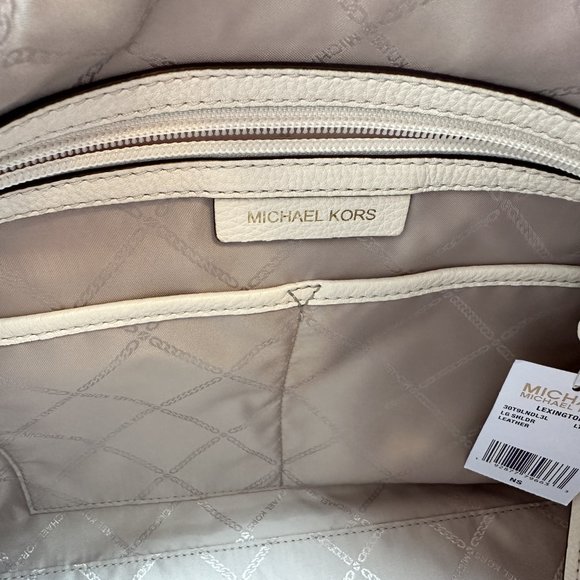 NWT Michael Kors Lexington Large Pebbled Leather Shoulder Bag | Light Cream - Picture 11 of 12